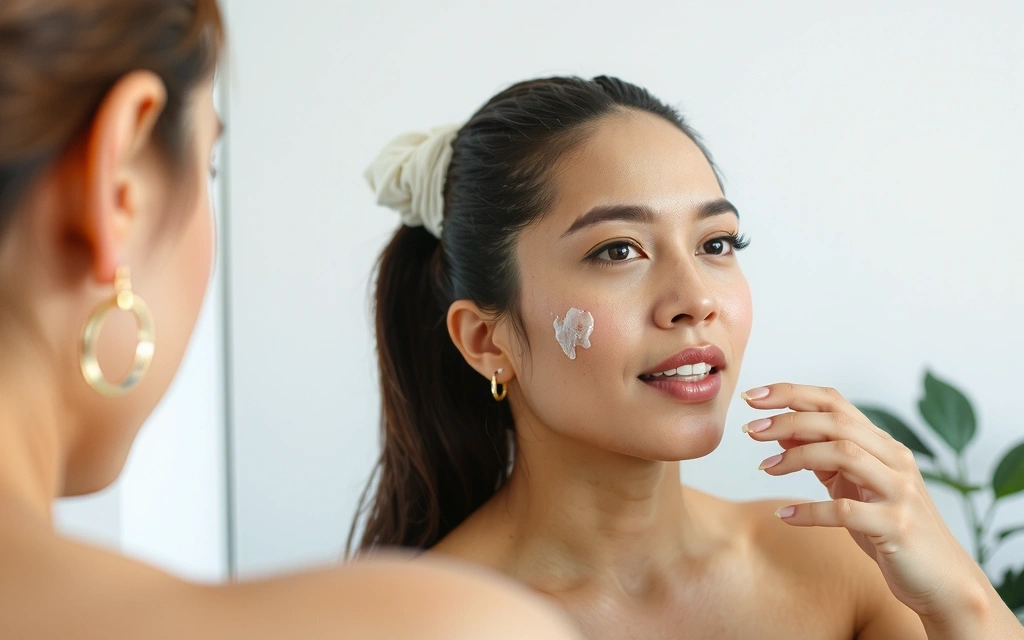 A woman applying a natural face cream to her skin