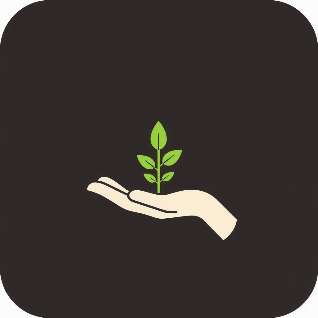 Hand holding a plant icon representing sustainability
