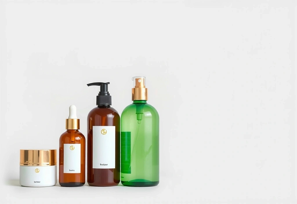 Clean, minimalist beauty product bottles made from sustainable materials, reflecting eco-conscious design.
