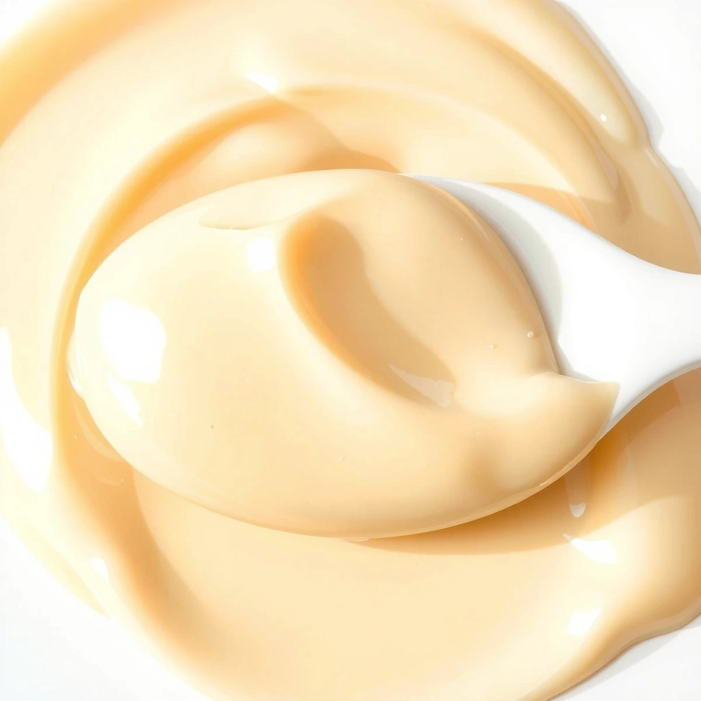 Texture of a rich organic face cream on a spatula